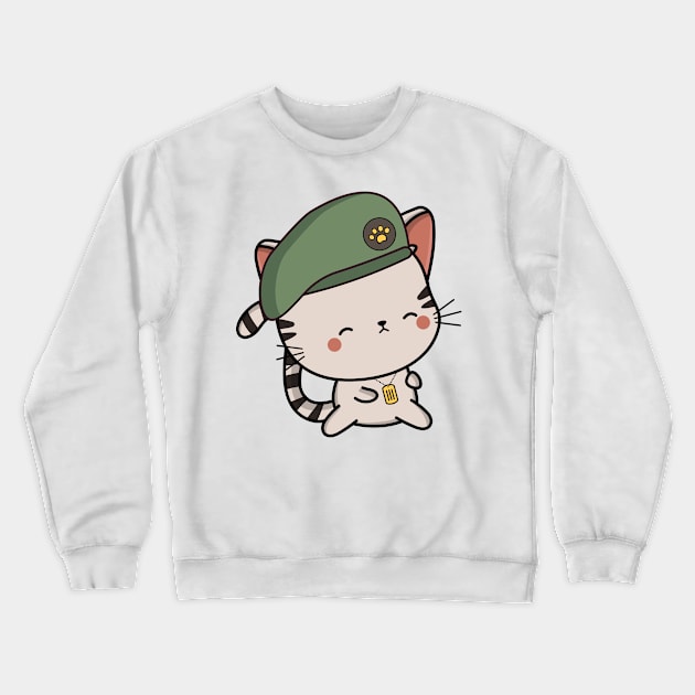 Green Beret Tabby Cat Crewneck Sweatshirt by Pet Station